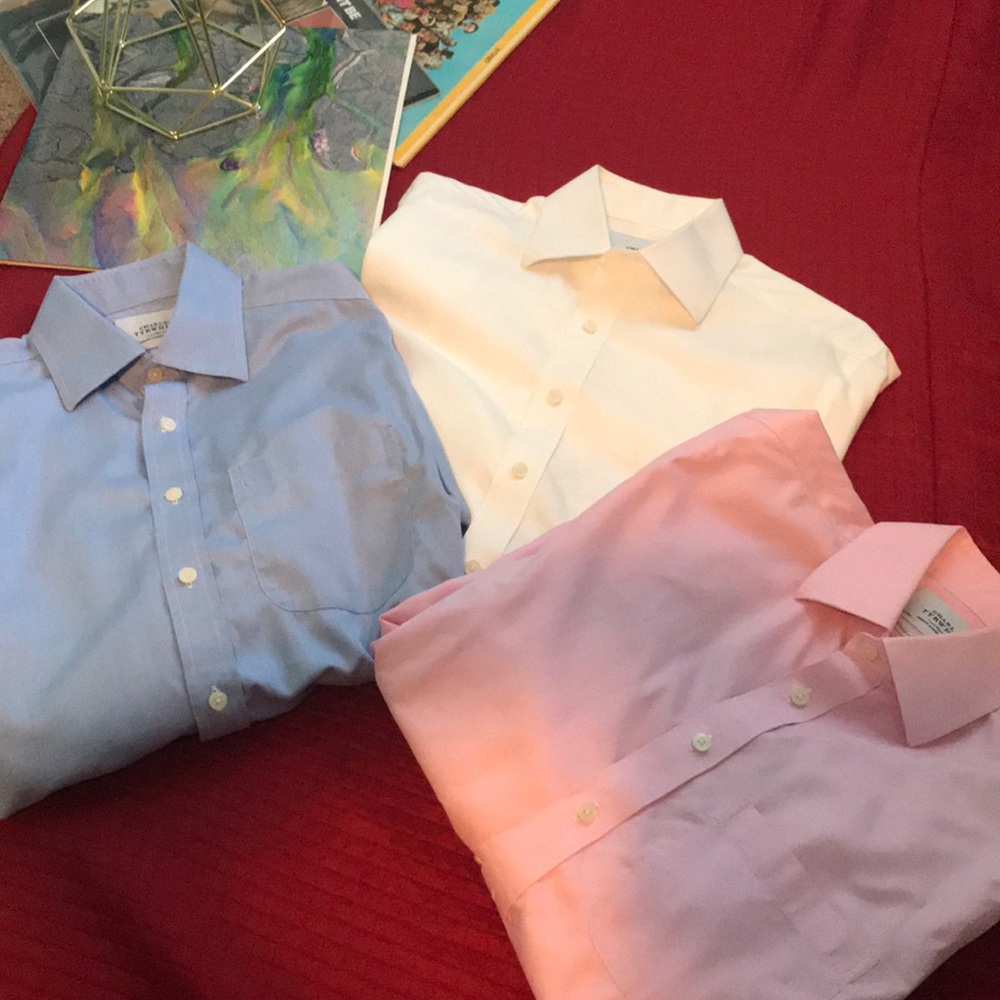 3 solid color French cuff dress shirts